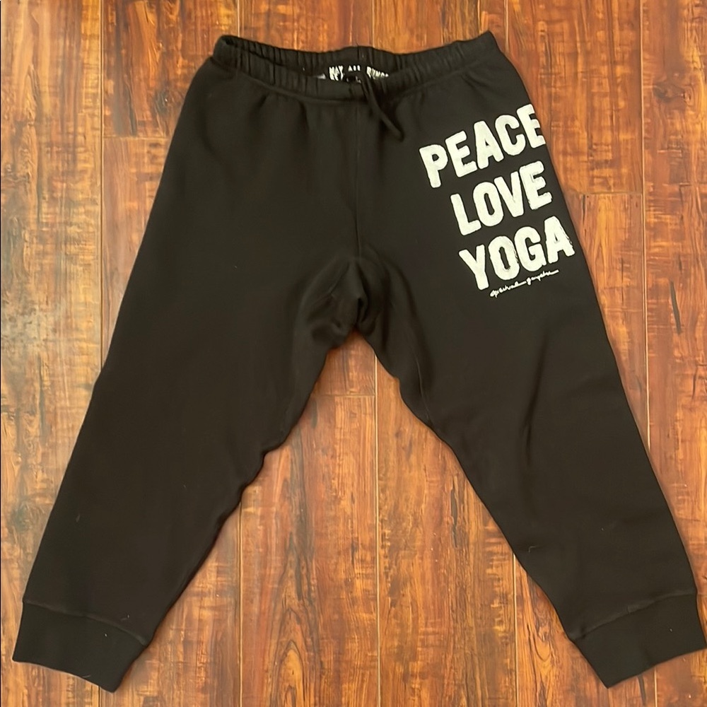 Spiritual Gangster Cropped Black and White Joggers with Peace Love Yoga Print